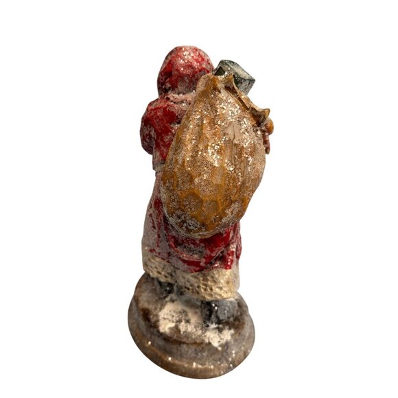 Hand-Carved Vintage Santa Claus Figurine With Sack Of Toys & Glitter Finish - Picture 3 of 6